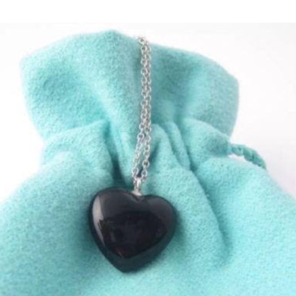 Authentic Tiffany and Co solid onyx heart w/chain